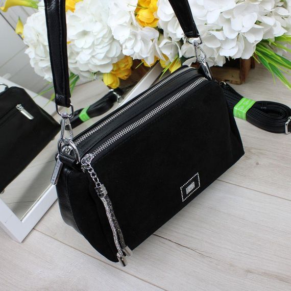 Маленька замшева сумочка крос-боді через плече Чорна Замшева | Зображення 3