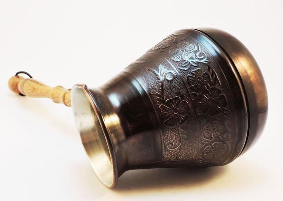 Турка медная 450 мл Цветочный орнамент тёмная джезва ручная работа кофеварка для кофе | Зображення 2