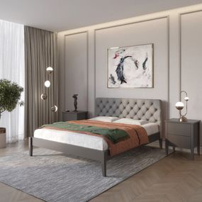 Двоспальне дерев'яне ліжко Mebigrand Рим ДК Графітовий (RAL9011) /Аляска 93 (Сірий) Б3 180х190 см (MBG-5114)