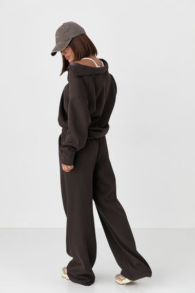 Спортивний костюм вільного крою зі світшотом-поло - темно-коричневий цвет, ONE SIZE (є розміри) | Зображення 1