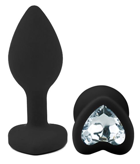 Силіконова анальна пробка EGZO - Silicone Black Heart Plug Clear, size S Sex Aura | Зображення 1