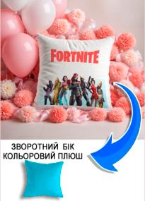Подушка плюшева Мерч Крафт Дизайн з принтом Fortnite 2 блакитний плюш квадратна 33х33 см