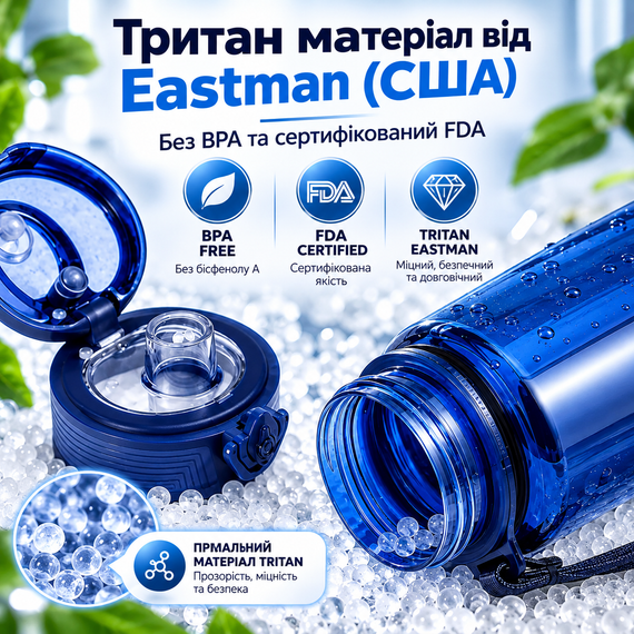 Пляшка для води KANGZYUAN 500 мл спортивна синя Tritan BPA Free ударостійка з герметичною кришкою | Зображення 2