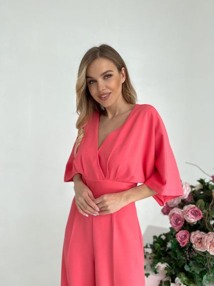 Женский нарядный весенний комбинезон KI201 размер 48, цвет коралловый | Зображення 3