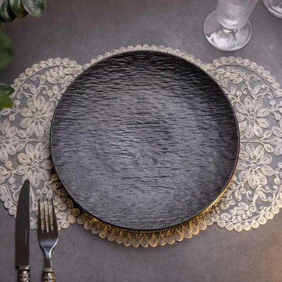 Тарілка сервірувальна порцелянова 25 см чорна HP-7-727 | Зображення 1