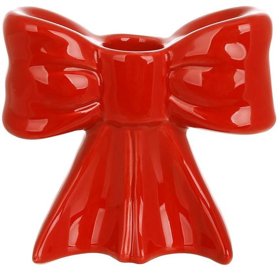 Набір 2 керамічних підсвічника "Червоний Бант" 11х5.2х10см, свічка Ø23мм