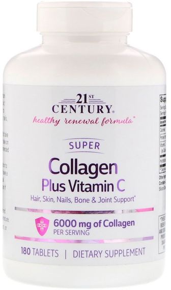 Колаген і Вітамін С 21st Century Super Collagen Plus Vitamin C 6000 mg 180 tablets