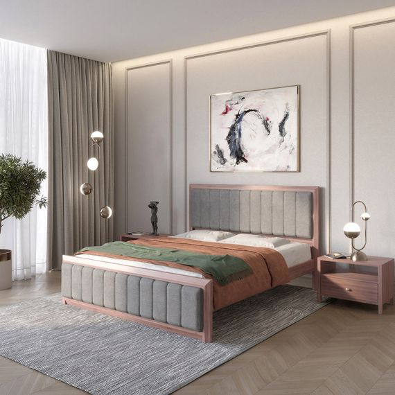 Полуторне дерев&#039;яне ліжко Mebigrand Барселона Б1 Горіх лісовий/Аляска 93 (Сірий) 120х200 см (MBG-11785)