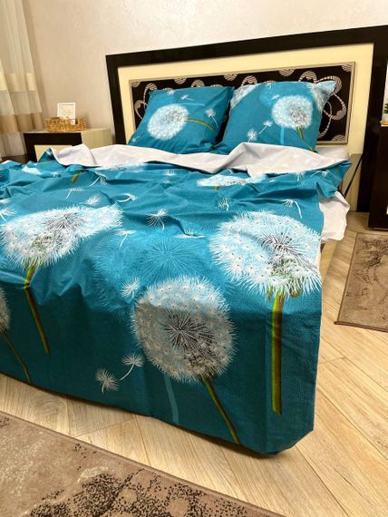 Комплект постельного белья Soft двуспальный 180х220 см цветы одуванчики морская волна | Зображення 4