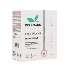 Концентрований безфосфатний пральний порошок Delamark Premium Line Baby з ефектом кондиціонера 1 кг (4820152330987)