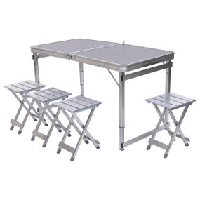 Розкладний стіл + 4 стільці кемпінговий набір для пікніка, риболовлі, відпочинку, туризму Сірий JY-12061G
