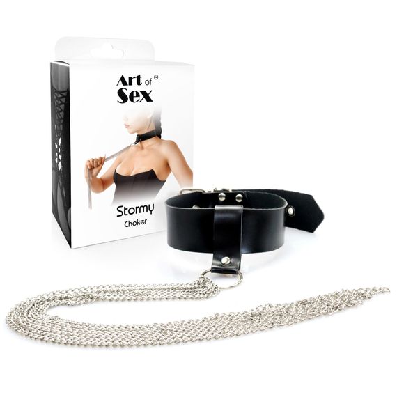 Сексуальний чокер з ланцюгами Art of Sex Stormy chain and leather Чорний One Size | Зображення 1