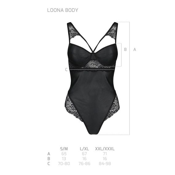 Боді з еко-шкіри та мережива Passion LOONA BODY S/M, black | Зображення 4