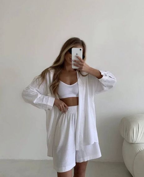 Женский летний костюм рубашка и шорты BF167 цвет белый, оверсайз 42/46 | Зображення 2