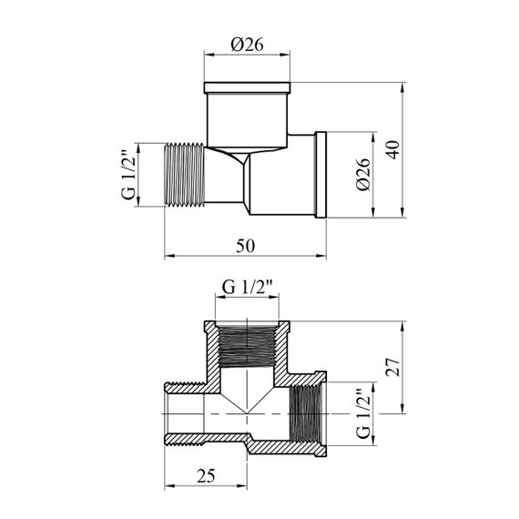 Трійник посилений LexLine 1/2" ВВЗ латунний УК0203-В | Зображення 1
