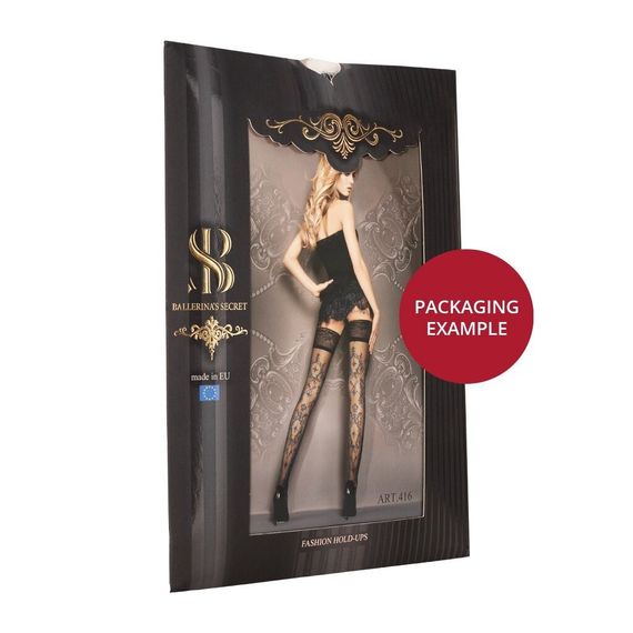 Панчохи Ballerina's Secret з фантазійними візерунками та мереживом на силіконовій основі, чорні, S/M sexstyle | Зображення 3