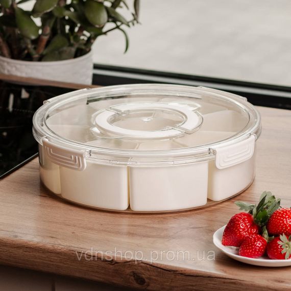 Контейнер для їжі з 9 відсіками пластиковий Ø29 см харчовий контейнер для зберігання їжі 3.5 л Бежевий HP-27-14 | Зображення 4