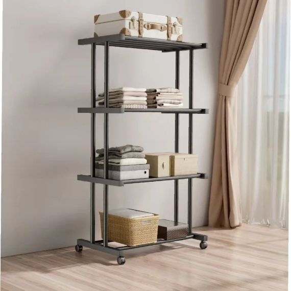 Етажерка металева RIAS Clothes Drying Rack 8041 на колесах, 4 яруси, 155×80×40 см, чорна | Зображення 1
