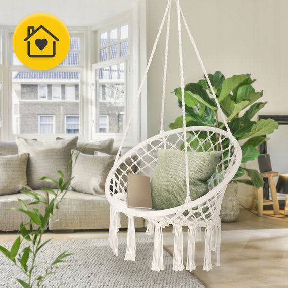 Крісло-гойдалка 4FIZJO Boho Dream 80 см підвісна, плетена Beige (P-5905973404518) | Зображення 4