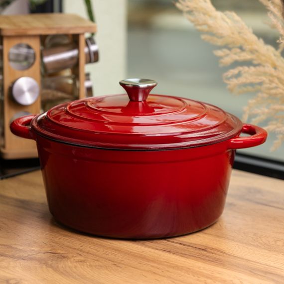 Каструля чавунна емальована 6,5 л, червоний Yiwu HP-FLG-3 RED | Зображення 1