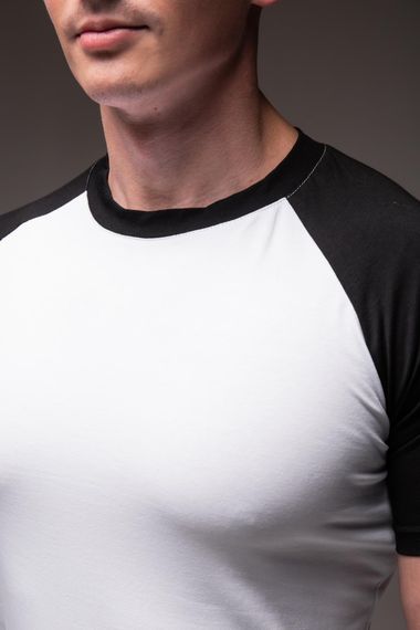 Мужская футболка летняя приталенная двухцветная RA1404 размер XL, цвет белый | Зображення 2
