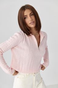 В'язане поло з довгими рукавами - пудра цвет, ONE SIZE (є розміри)