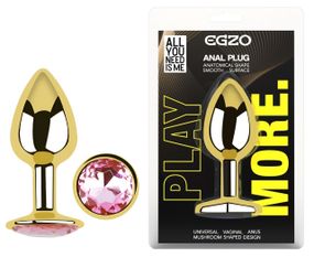 Анальная пробка с кристаллом EGZO - Gold Round Plug Pink size S Sex Aura