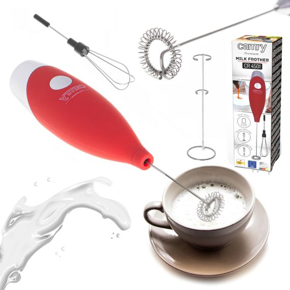 Капучинатор Camry CR 4501 красный с подставкой ручной вспениватель молока для кофе латте какао | Зображення 4