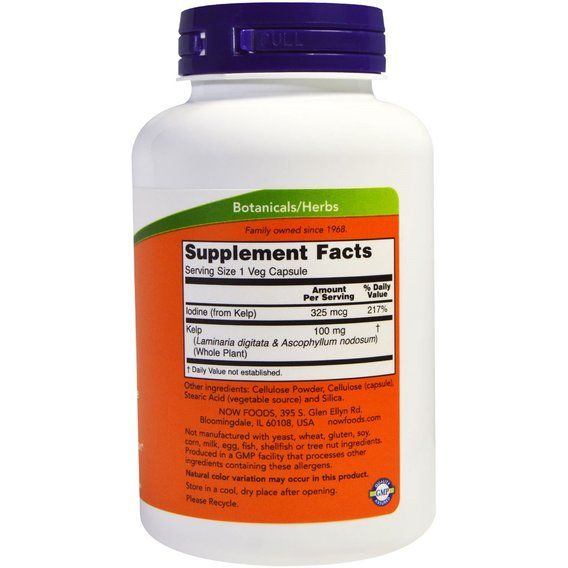 Ламинария NOW Foods Kelp 325 mcg 250 Veg Caps | Зображення 1