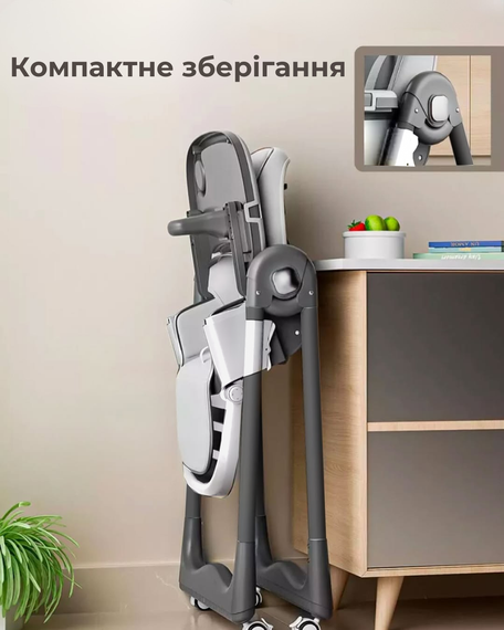 Детский стульчик для кормления с подставкой для ножек стул с регулируемой спинкой и столешницей бело-черный | Зображення 8