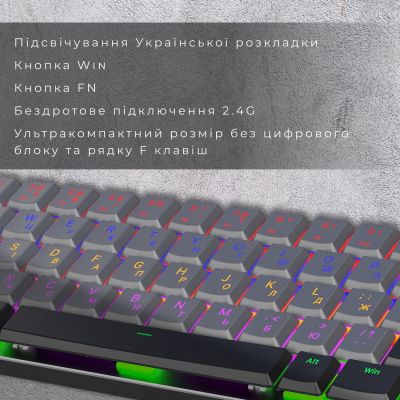 Клавиатура GamePro MK122R Red Swich Low Profile Wireless Dark Gray (MK122R) | Зображення 3