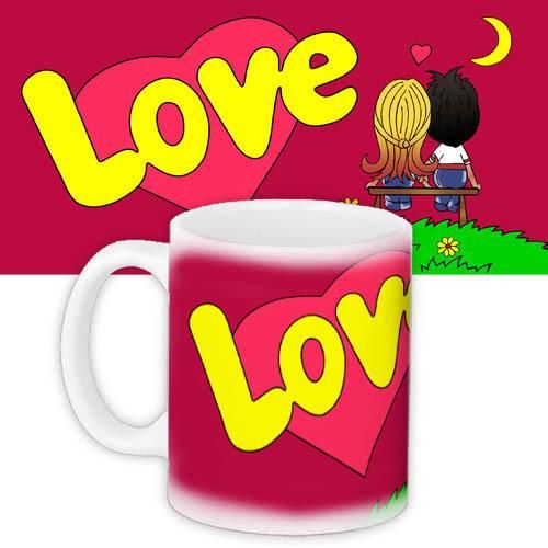 Чашка з принтом Love is... красная 330 мл (KR_L129)