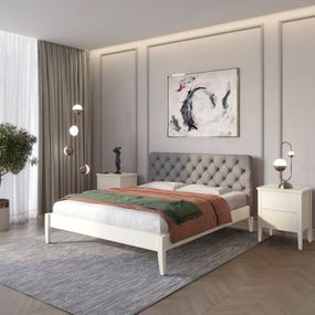 Двоспальне дерев'яне ліжко Mebigrand Рим ДК Айворі (S0505Y30R)/Аляска 93 (Сірий) Б3 140х190 см (MBG-4913)