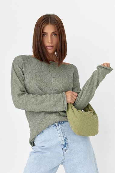 В'язаний джемпер із необробленими краями - хакі цвет, ONE SIZE (є розміри) | Зображення 4