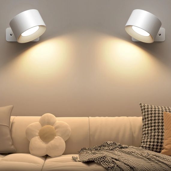 Настінний світильник Mexllex LED з акумулятором та сенсорним керуванням, 360° обертання (комплект 2 шт.) - White