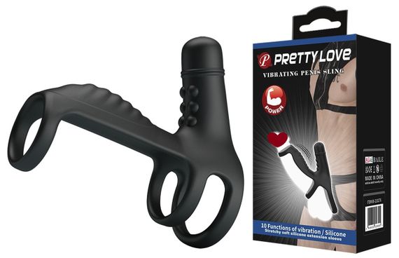 Насадка с вибрацией Pretty Love - VIBRATING PENIS SLING, 10 vibration functions, BI-210276 sexstyle
