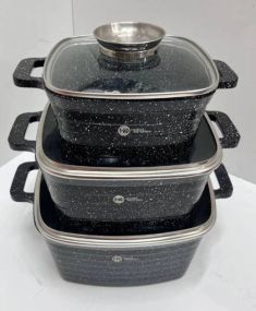 Набір квадратних каструль із гранітним покриттям на 6 предметів Higher Kitchen НК-322 Чорний
