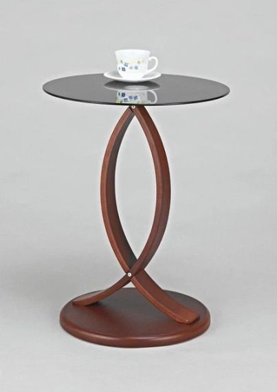 Столик стеклянный круглый Onder Mebli 6579014 с изогнутой деревянной основой