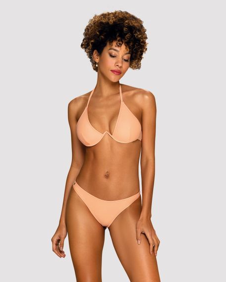 Купальник Obsessive Paralia з ліфом на кісточках та стрінгами на високій посадці, персиковий, S Sex Aura