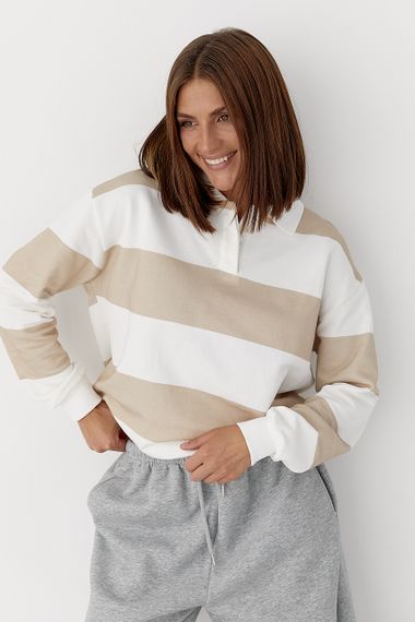 Кофта-поло у смужку - бежевий цвет, L (є розміри)