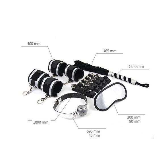 Набір БДСМ Roomfun Bedroom Restraint Kit фіксатори, батіг, кляп, маска, чорний-сірий sexstyle | Зображення 2