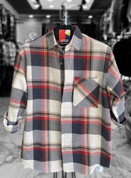 Теплая рубашка Рио бело-темносиний S XL