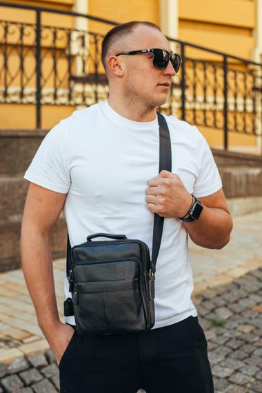 Сумка чоловіча через плече з натуральної шкіри чорна Bexhill DF-53367 | Зображення 5