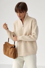 В'язаний вільний светр із блискавкою внизу - бежевий цвет, ONE SIZE (є розміри)