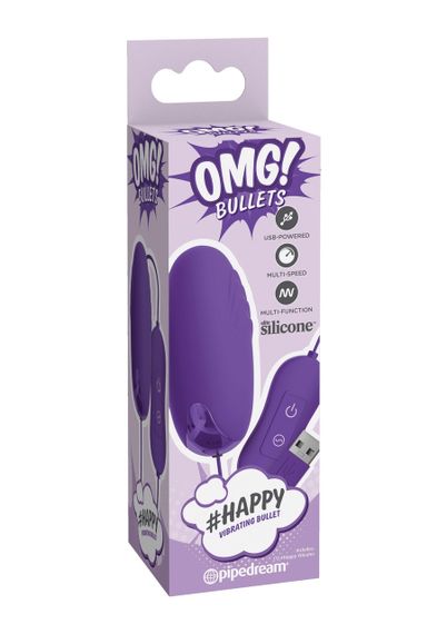 Вибропуля с пультом OMG! Bullets #Happy, 20 режимов, фиолетовая, 6.5 х 3 см Sex Aura | Зображення 3