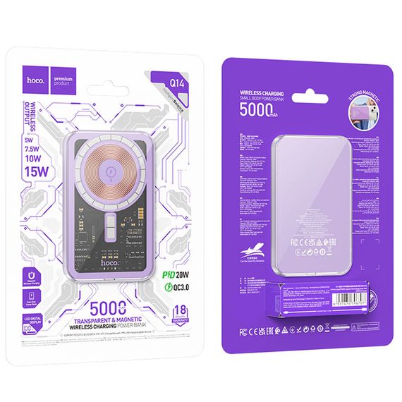 Портативний ЗП Power Bank Hoco Q14 Ice Crystal PD20W з БЗП 5000 mAh Purple | Зображення 2