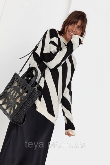 Жіноча кофта оверсайз у діагональну смужку колір бежевий розмір S FL_000545 | Зображення 8