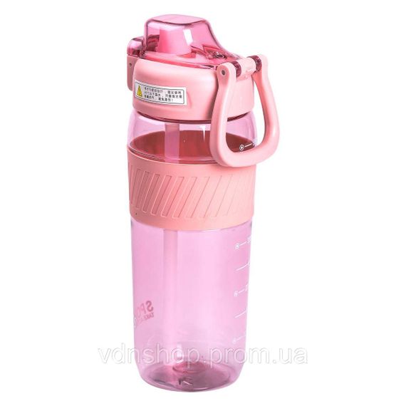Пляшка для води 600 мл пляшка в школу для тренувань із трубочкою та ручкою 22 см Рожева HP-14-42P | Зображення 1