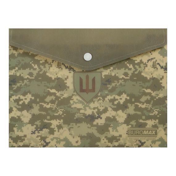 Папка-конверт А5 на кнопці MILITARY зелена BM.3919-04 BUROMAX матовий непрозорий пластик (4823126809519)