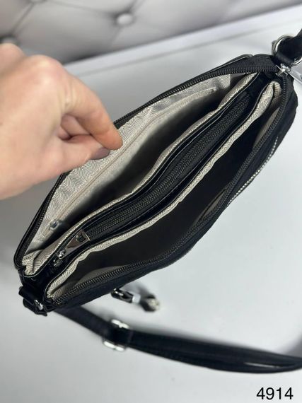 Сумка кросбоді жіноча маленька три відділення Замшева Чорна | Зображення 5